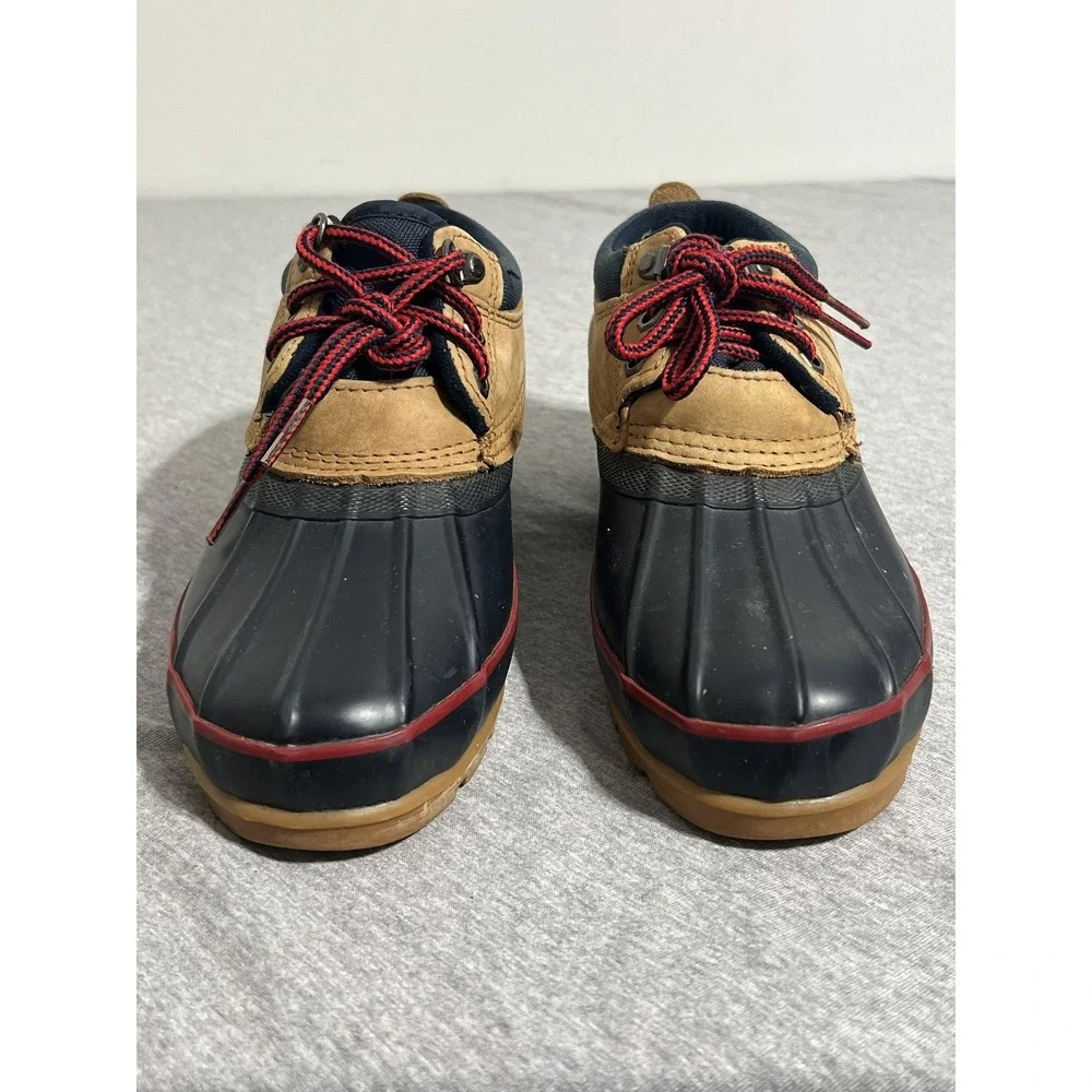 Lands' End Duck Shoes Mens Size 7 Tan‎ Black Leather Rubber Rain Low Traction